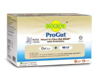 Loose 1 Box x 30 Sachets x 7g BioGrow ProGut Mixed Hi-Fiber Oat BG22 with Probiotics